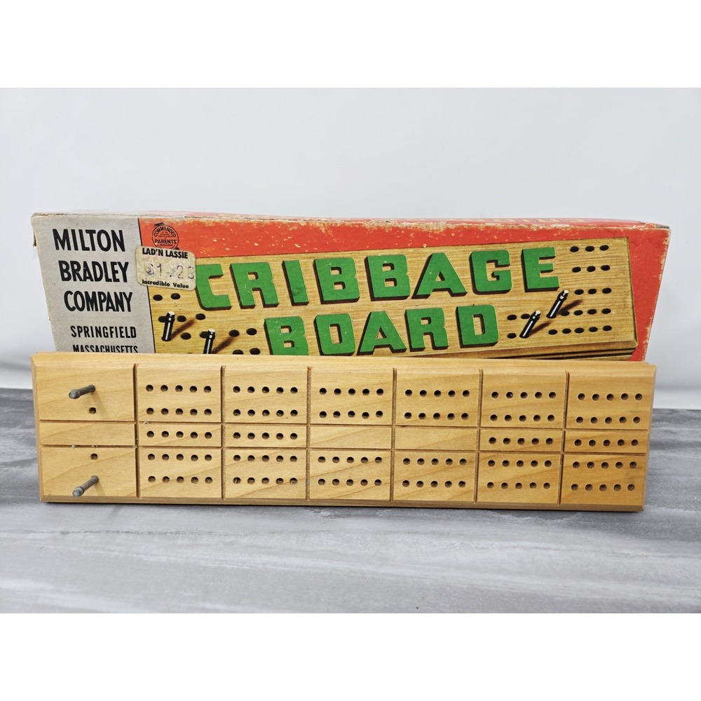 Vintage Milton Bradley Company Cribbage Board‎ with the Pegs Intact Box